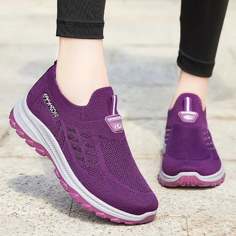 Women's Breathable Mesh Slip-On Sneakers – Lightweight EVA Comfort Walking Loafers with Rubber Sole