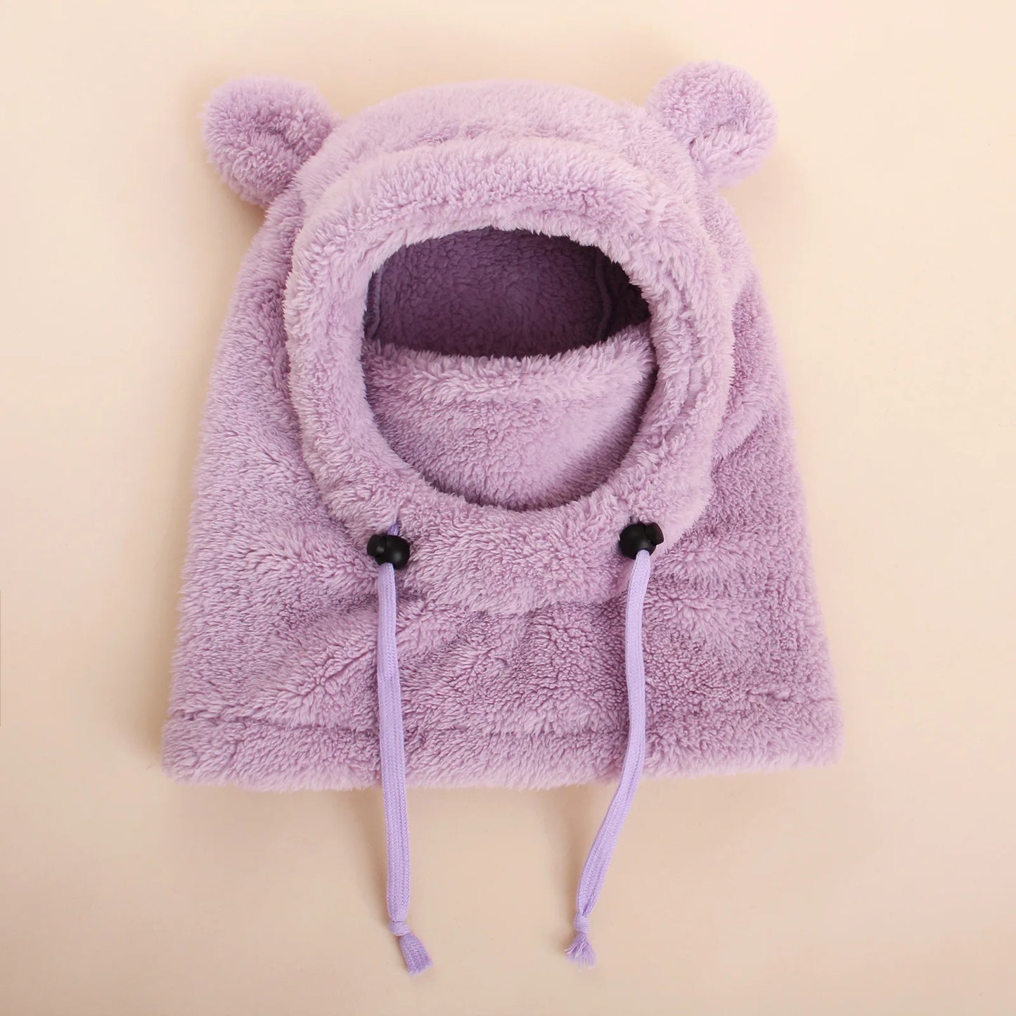 Unisex Kids Cute Bear Ear Winter Hood - All-in-One Face Cover & Scarf | Polyester Warm Balaclava Ages 2-8