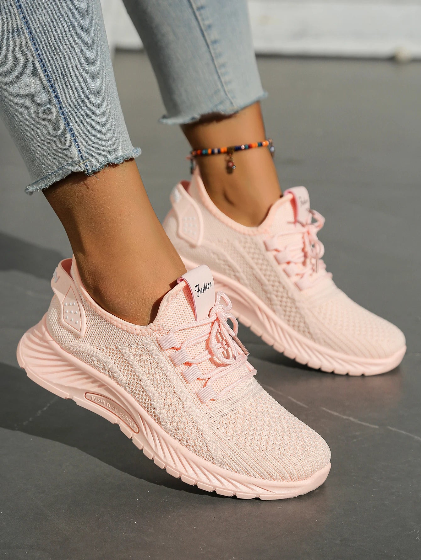 Women's Chunky Platform Sneakers - Lightweight Knit Athletic Shoes with Air Cushion Sole