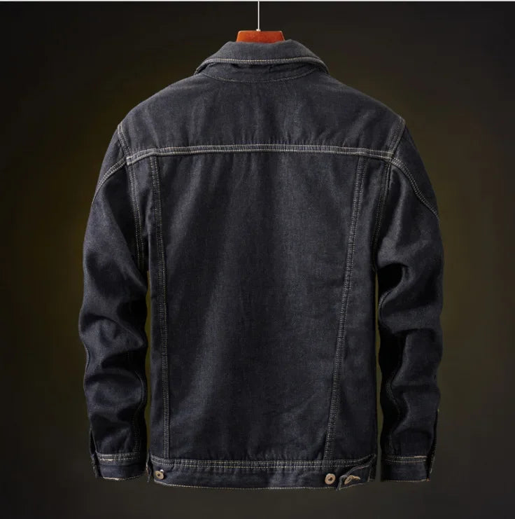 Men's Washed Denim Jacket - Casual Single Breasted Cardigan with Turn Down Collar & Pockets
