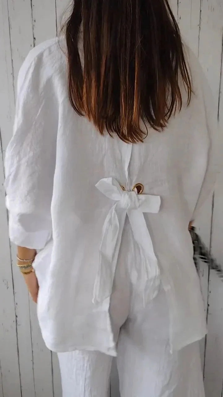 Women's Cotton Linen Button-Up Shirt - Casual Loose Fit Blouse for Summer
