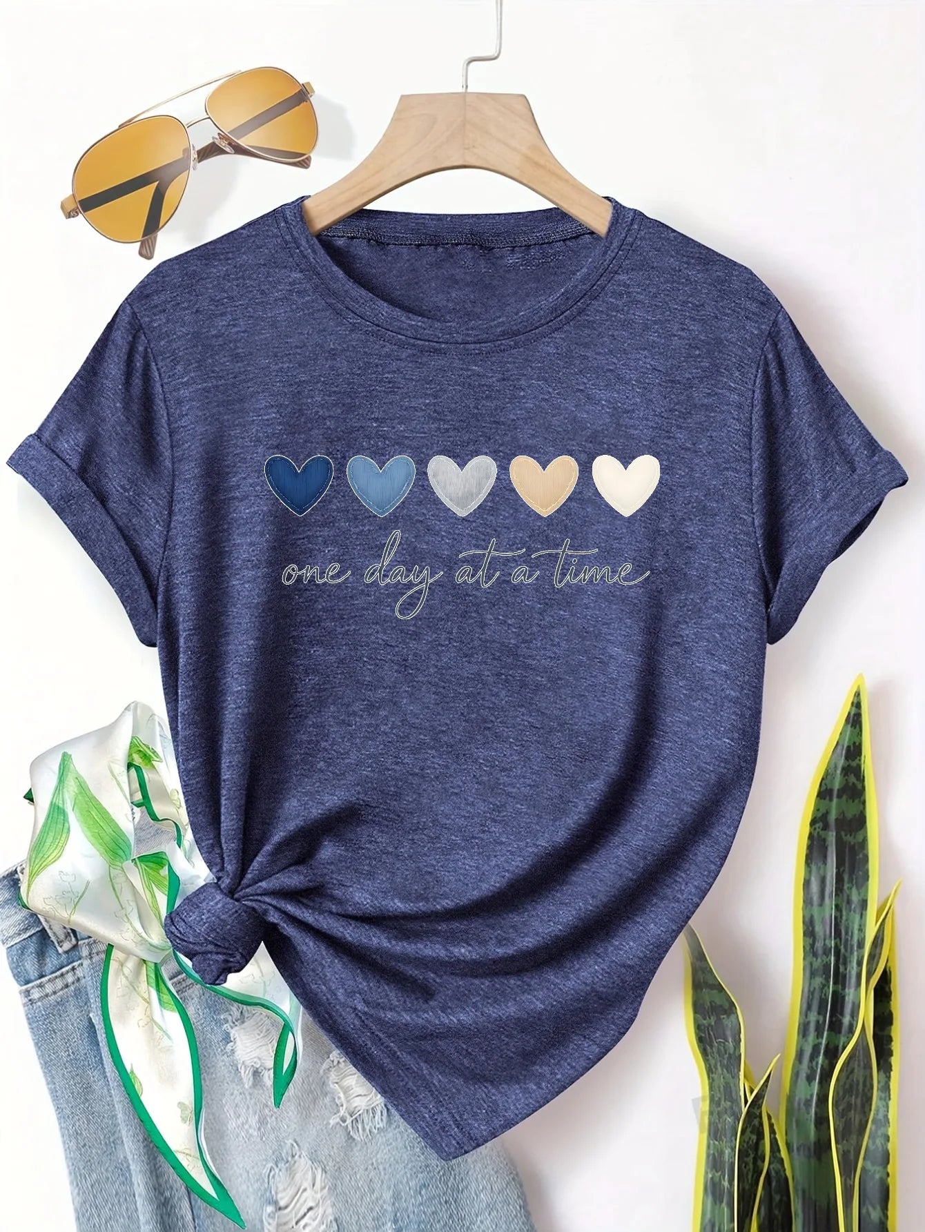 Women's Plus Size Graphic T-Shirt | "One Day At A Time" Casual Loose Fit Tee – Spring & Summer Essential