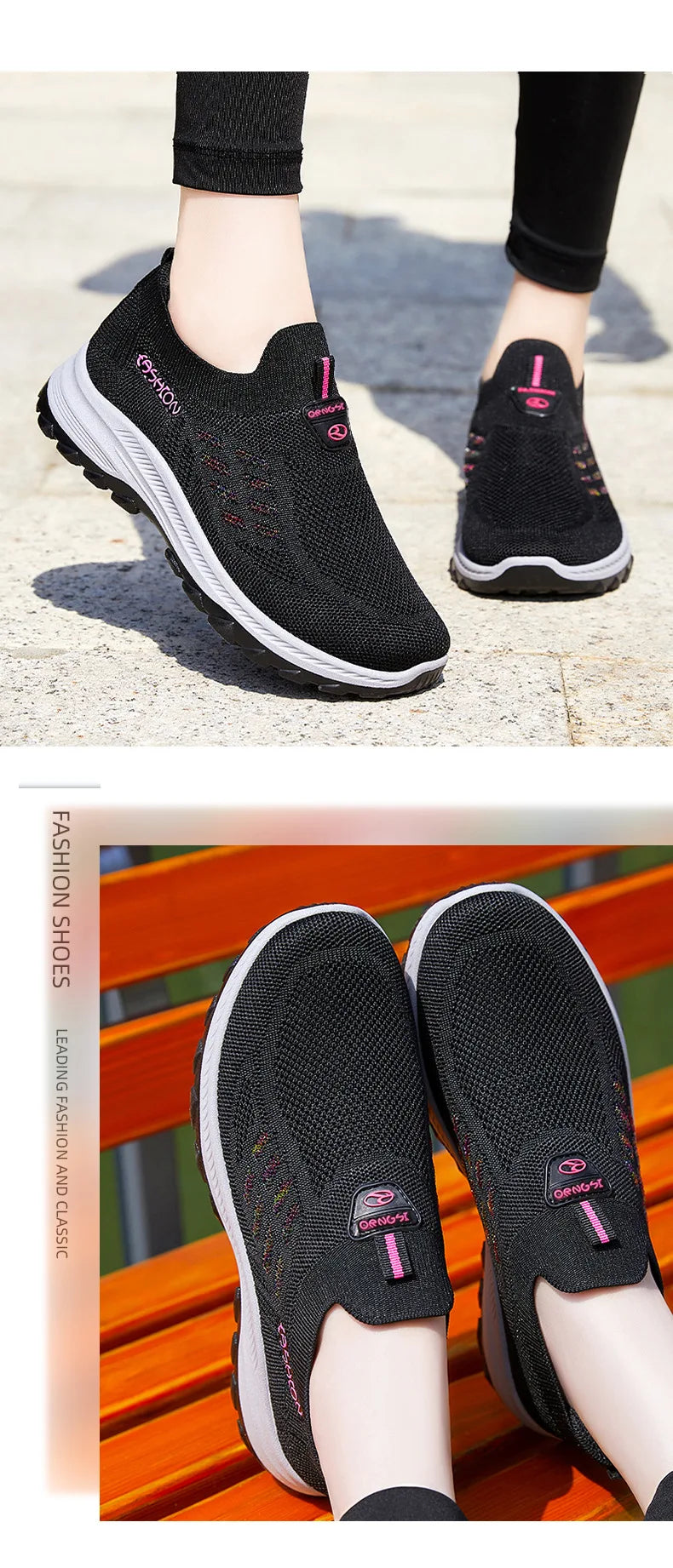 Women's Breathable Mesh Slip-On Sneakers – Lightweight EVA Comfort Walking Loafers with Rubber Sole