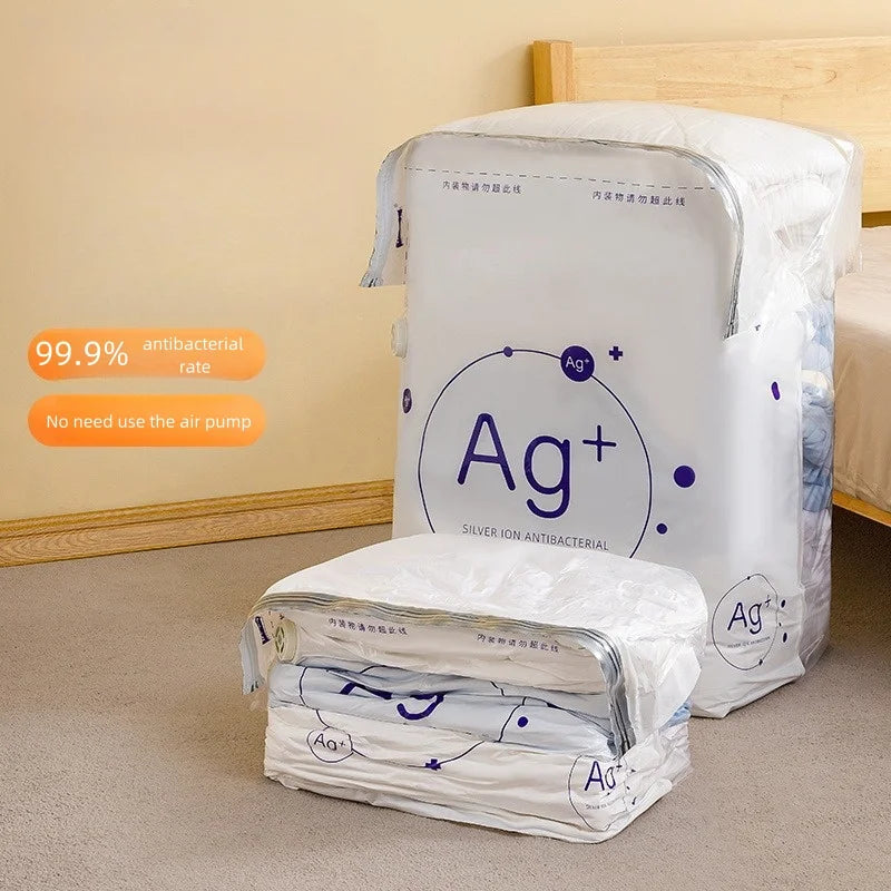 TAILI Antibacterial Vacuum Storage Bags – No-Pump Compression Bags with Ag+ Silver Ion for Clothes & Blankets | Travel & Home Organizer