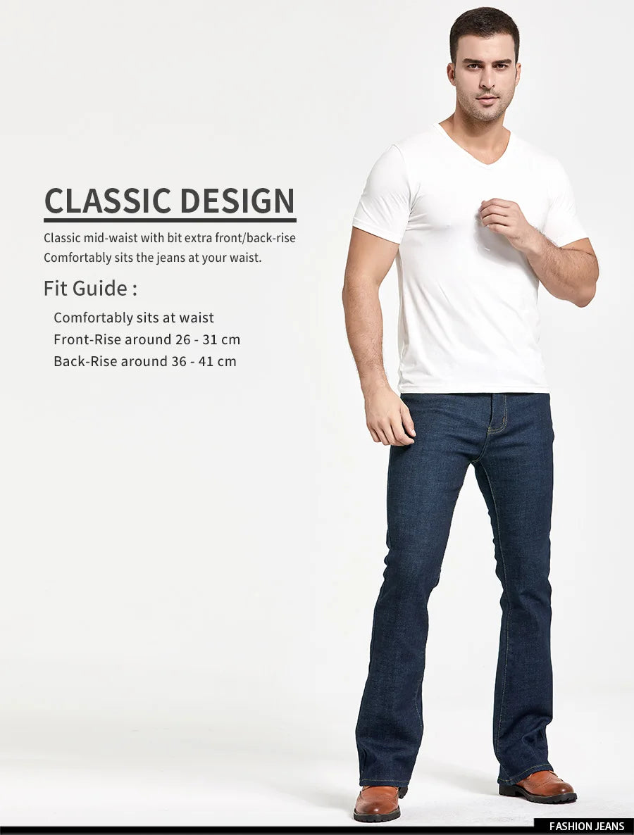 Men's Winter Stretch Fleece Jeans: Warm & Stylish Boot Cut.