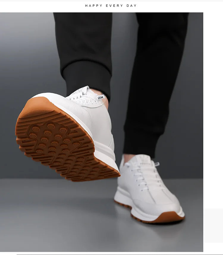 Men's Doefhom Genuine Cow Leather Sneakers — Lace-Up Casual Sport Shoes | Waterproof Outdoor Street Style Trainers for Spring & Autumn