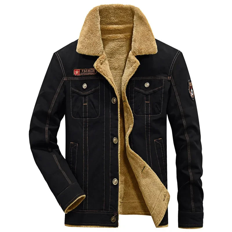 Men's Cozy & Stylish: Men's Winter Denim Jacket with Lamb Fur-Perfect for Cold Weather Comfort.