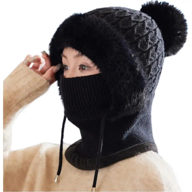 Women's 3-in-1 Winter Beanie Scarf Mask Set - Windproof Plush-Lined Faux Fur