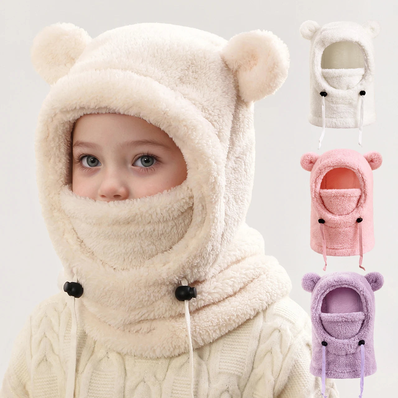  Unisex Toddler Winter Balaclava Hat - Plush Hooded Face Cover for Kids 13-24 Months"