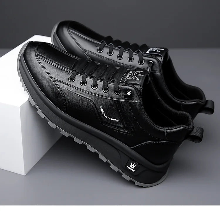 Men's Doefhom Genuine Cow Leather Sneakers — Lace-Up Casual Sport Shoes | Waterproof Outdoor Street Style Trainers for Spring & Autumn