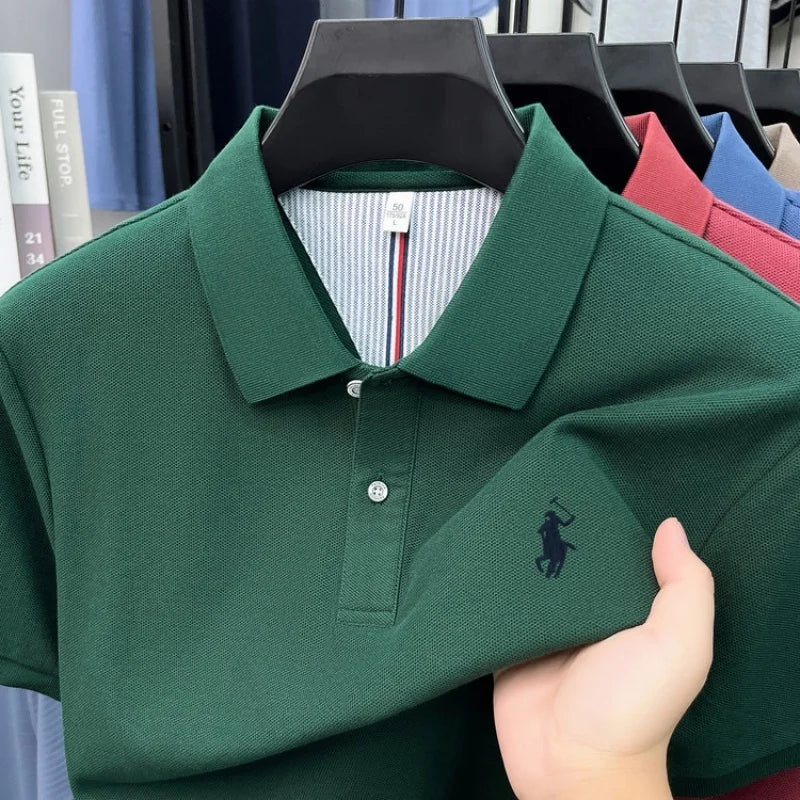 Men's 100% Cotton Short Sleeve Polo Shirt – Embroidered Logo Golf Top | Anti-Wrinkle Summer Casual