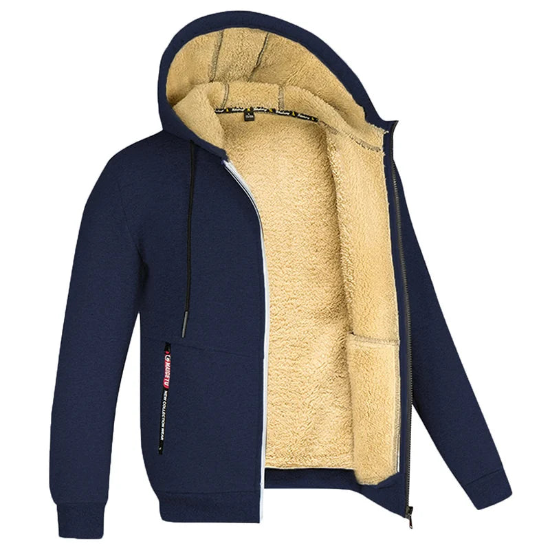 Men's Heavyweight Sherpa Fleece Lined Windproof Hoodie Jacket - Ultimate Winter Warmth & Style.