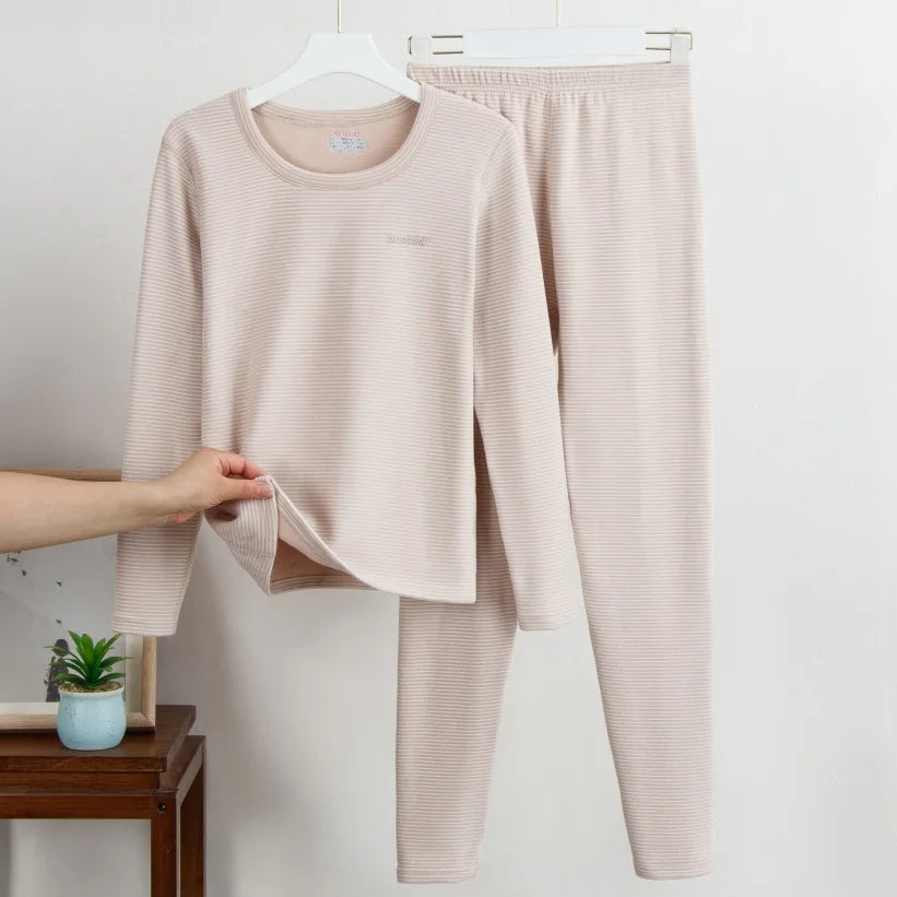 Women's Luxurious Cashmere Silk Striped Thermal Suit for Ultimate Comfort – Fall & Winter Bottoming Underwear"