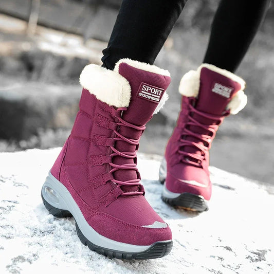 Women's Plush-Lined Waterproof Snow Boots - Platform Winter Hiking Ankle Boots