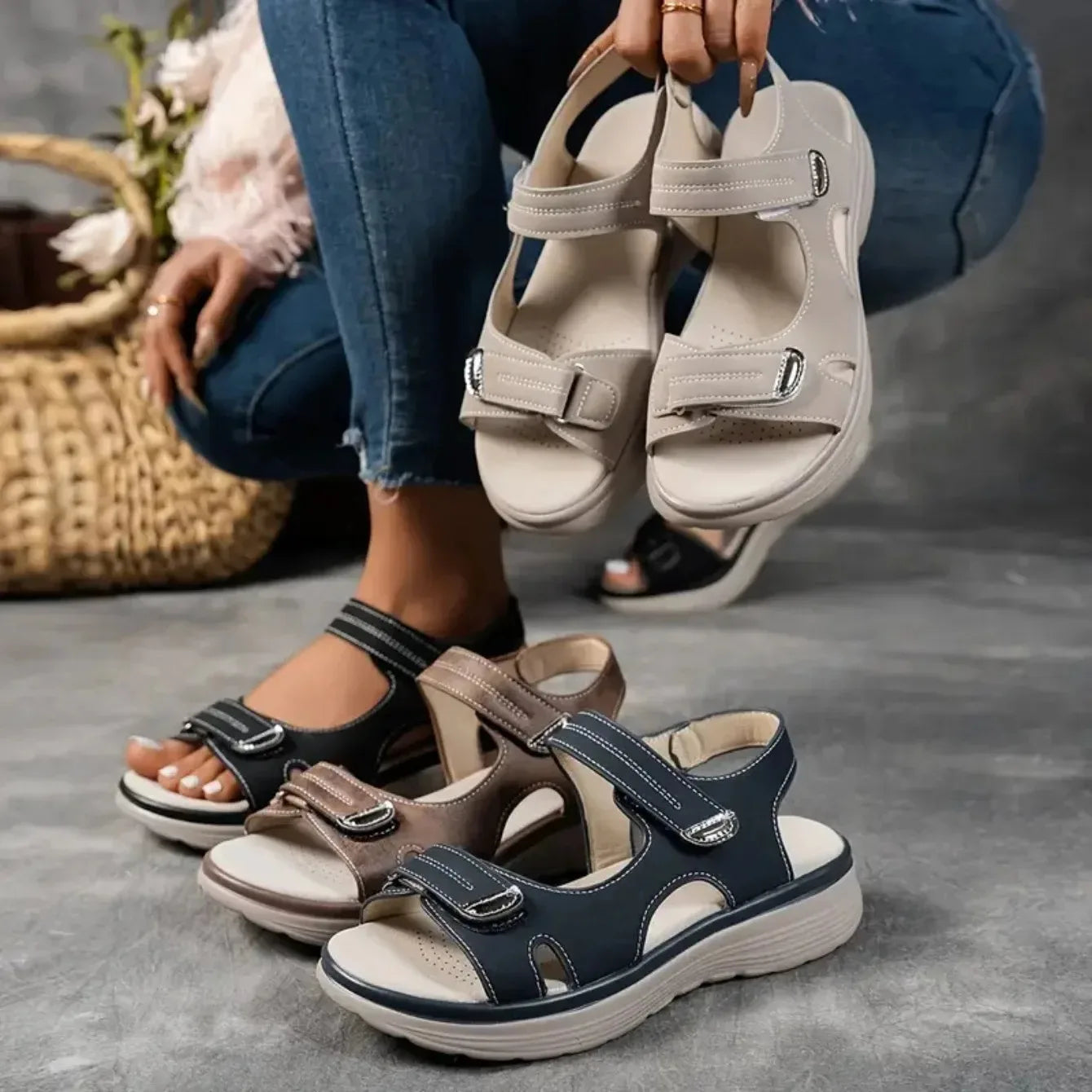 Women's Casual Platform Sandals – Open Toe Non-Slip Outdoor Beach Sandals with Back Strap