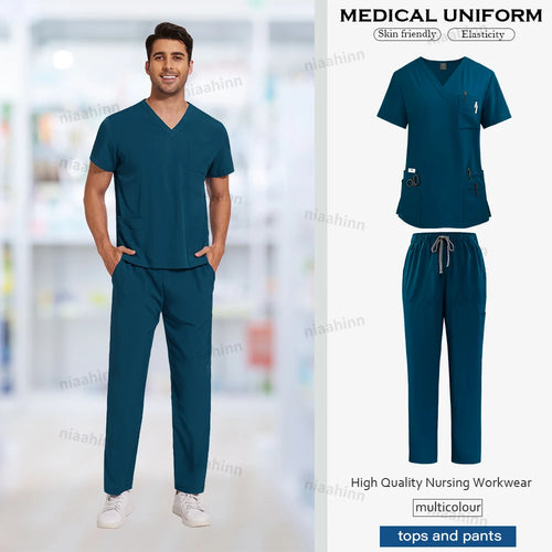 Men's Wholesale Medical Uniforms Scrub Top Pants Sets Nurse Doctor Work