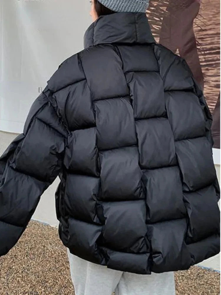 Women's Oversized Puffer Jacket - Warm Cotton Filled Winter Coat with Stand Collar