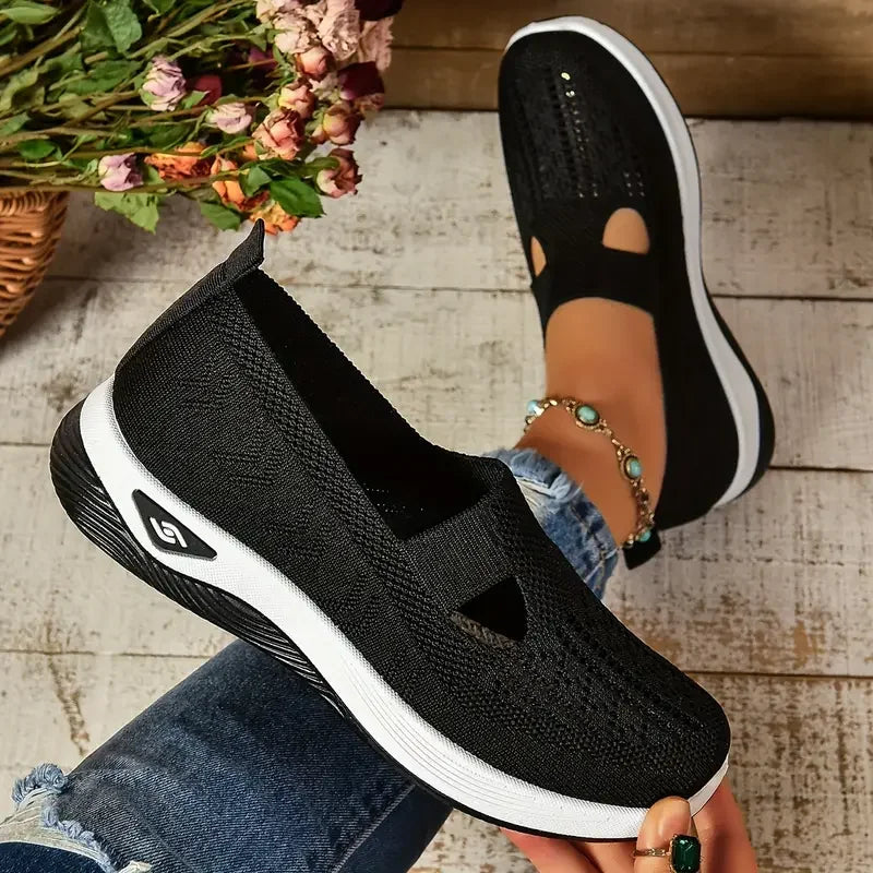 Women's Breathable Mesh Slip-On Sneakers – Lightweight Casual Walking Shoes with Soft Sole & Cutout Design