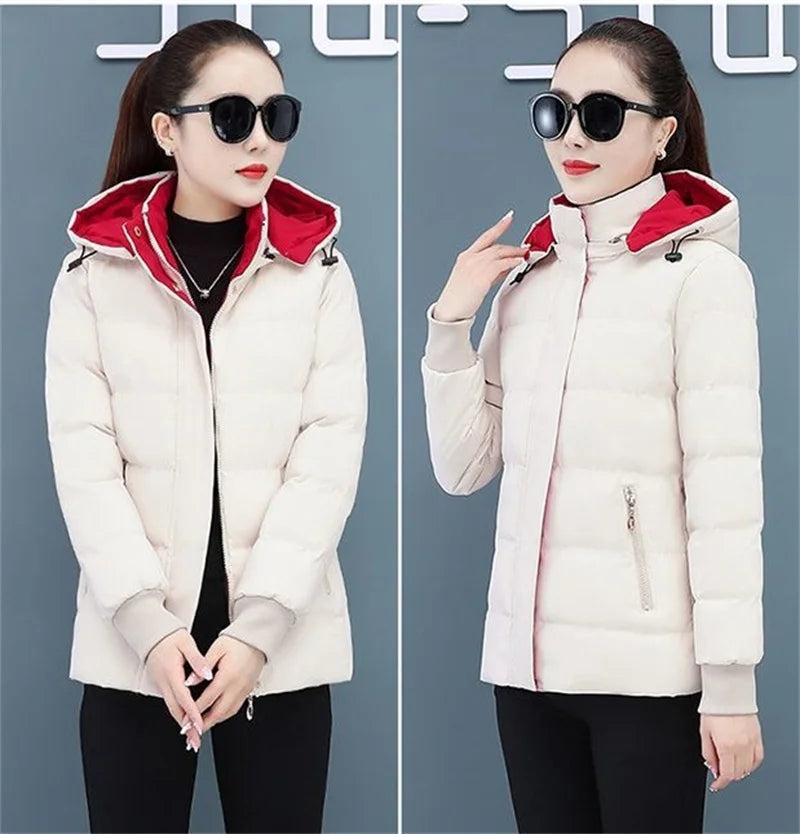 Women's Velvet Cotton Padded Winter Jacket 2025 - Detachable Hood Warm Parka Coat"
