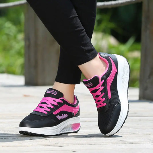 Women's LIZUXIE Platform Rocker Sneakers – Breathable Mesh Lace-Up Walking Shoes with EVA Comfort Insole