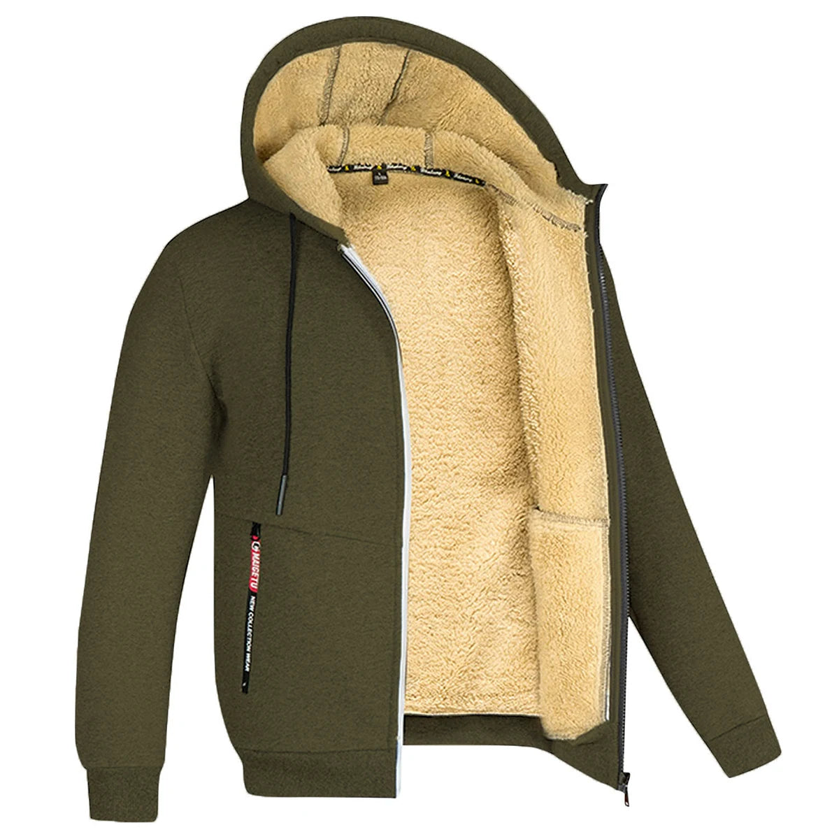 Men's Cashmere Plush Lined Sweatshirt Coat - Warm Zipper Lamb Wool Jacket with Front Pockets
