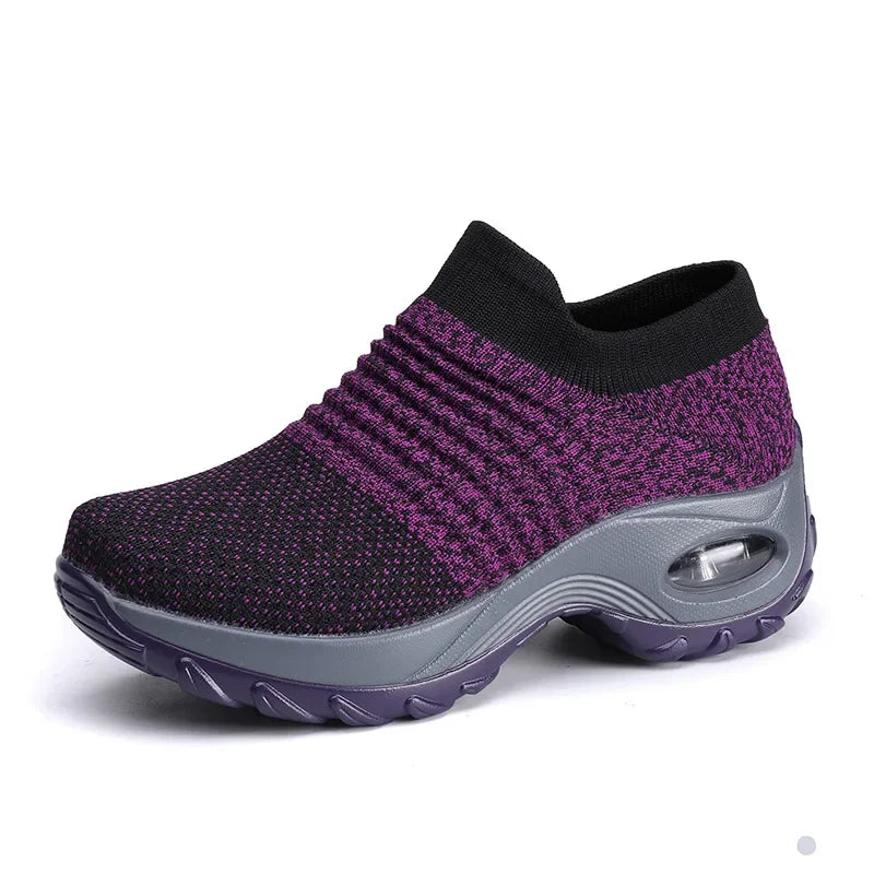 Women's Orthopedic Air Cushion Sneakers - Breathable Mesh Slip-On Platform Walking Shoes - Lightweight Non-Slip Tennis Shoes