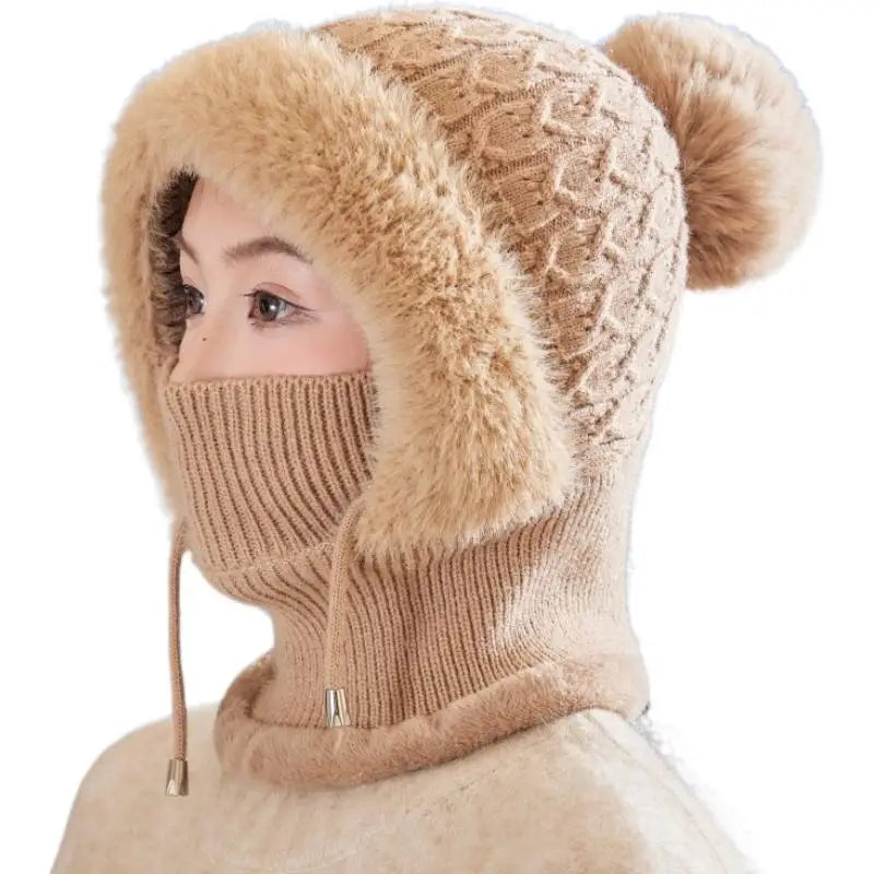 Women's 3-in-1 Winter Beanie Scarf Mask Set - Windproof Plush-Lined Faux Fur