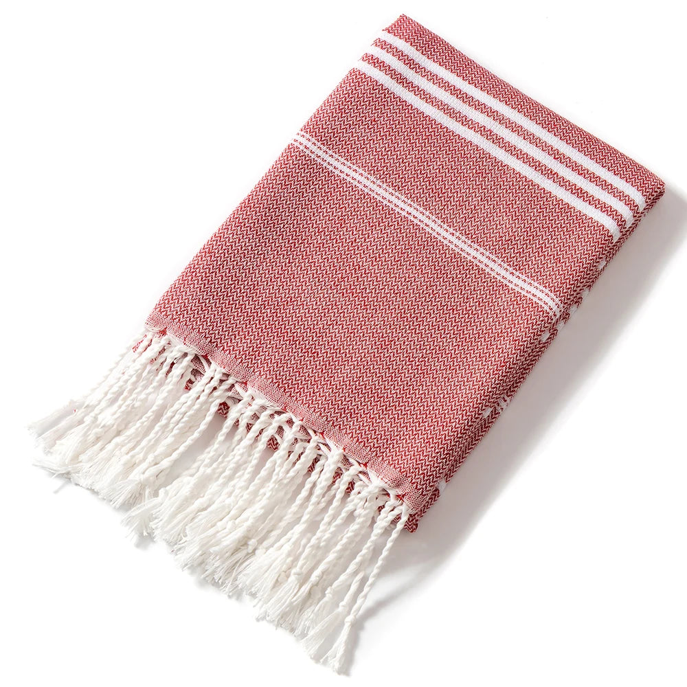 Style-Oriented Fringed Turkish Beach Towel - Lightweight Cotton Polyester Quick Dry Towel for Beach & Spa