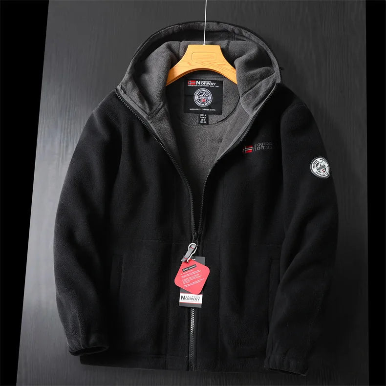Men's Premium Winter Fleece Jacket - Stylish Hooded Wool Blend Coat for Outdoor Adventures