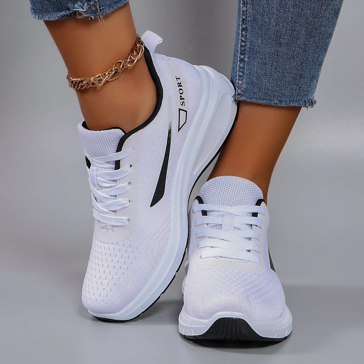 Women's Air Cushion Lace-Up Sneakers – Breathable Mesh Color-Block Running Style Shoes with Rubber Sole