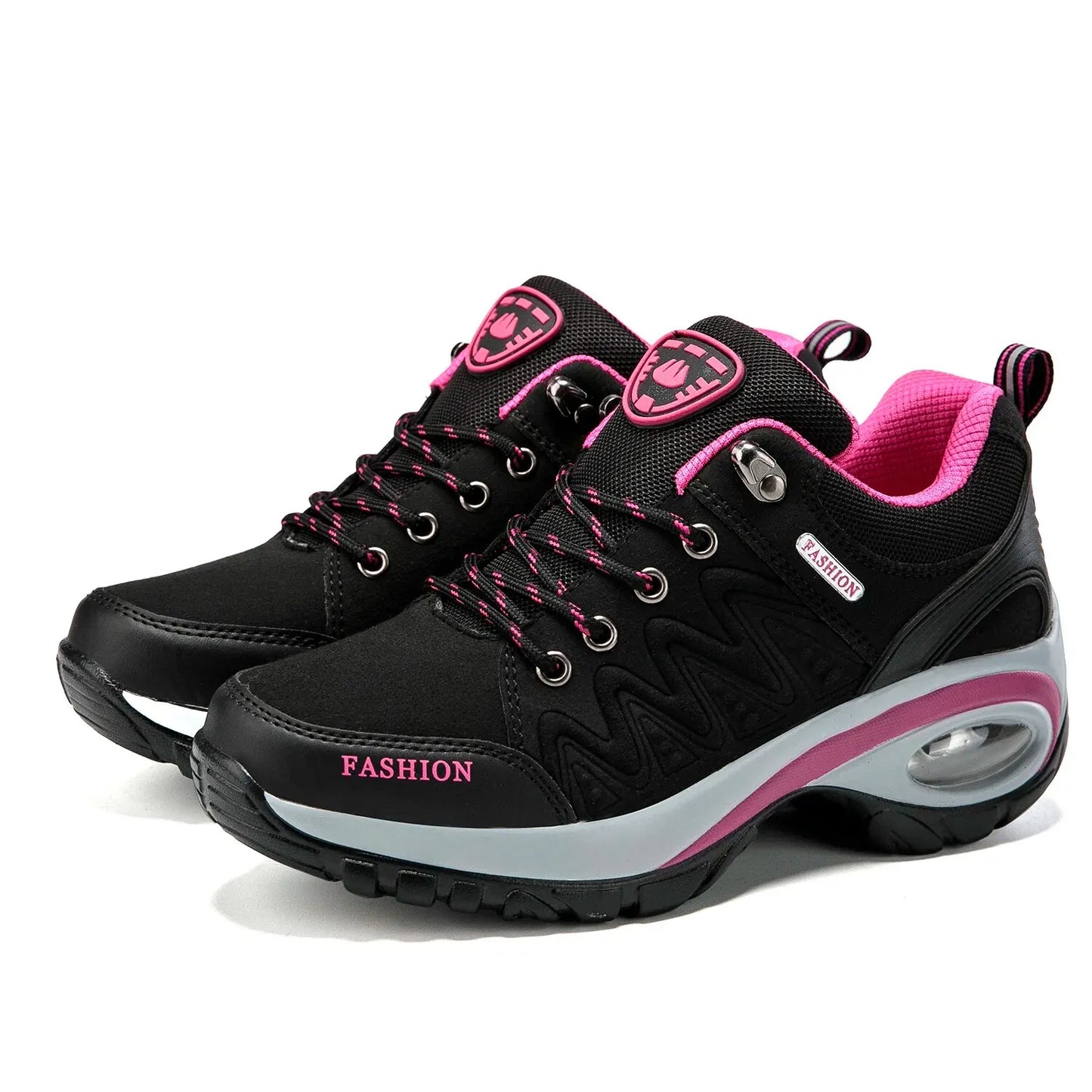 Women's Air Cushion Platform Sneakers - Waterproof Breathable Outdoor Athletic Shoes - Comfortable Lace-Up Hiking Sneakers