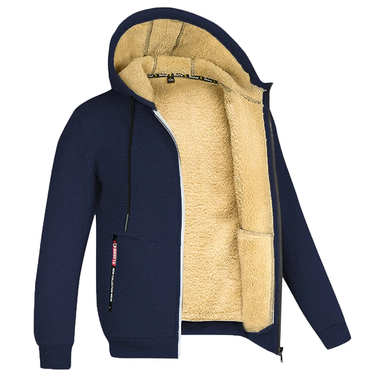 Men's Cashmere Plush Lined Sweatshirt Coat - Warm Zipper Lamb Wool Jacket with Front Pockets