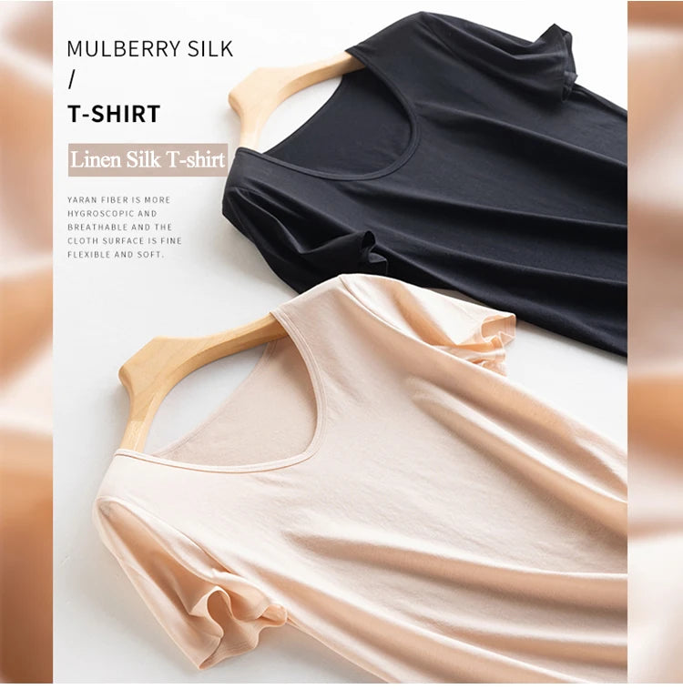 Eesswel Women's V-Neck Silk-Blend T-Shirt | Soft Breathable Summer Tee | Casual Short Sleeve Solid Top – Multiple Colors