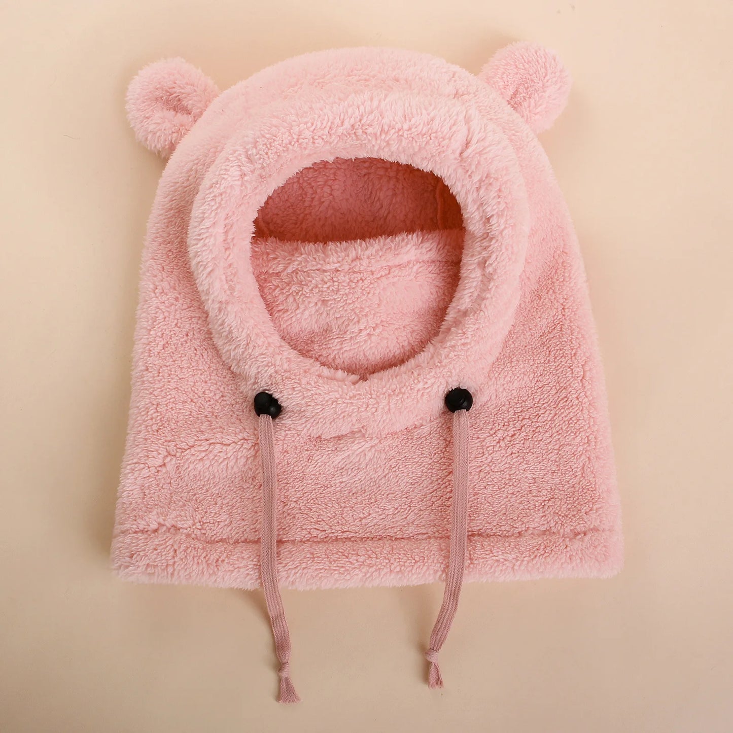 Unisex Kids Cute Bear Ear Winter Hood - All-in-One Face Cover & Scarf | Polyester Warm Balaclava Ages 2-8
