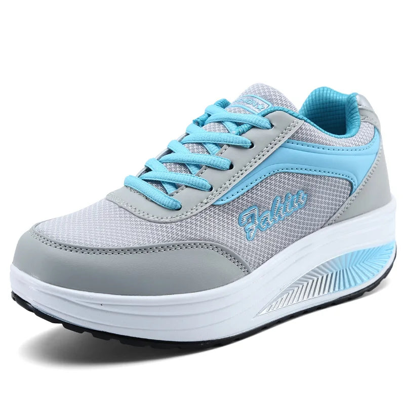 Women's LIZUXIE Platform Rocker Sneakers – Breathable Mesh Lace-Up Walking Shoes with EVA Comfort Insole