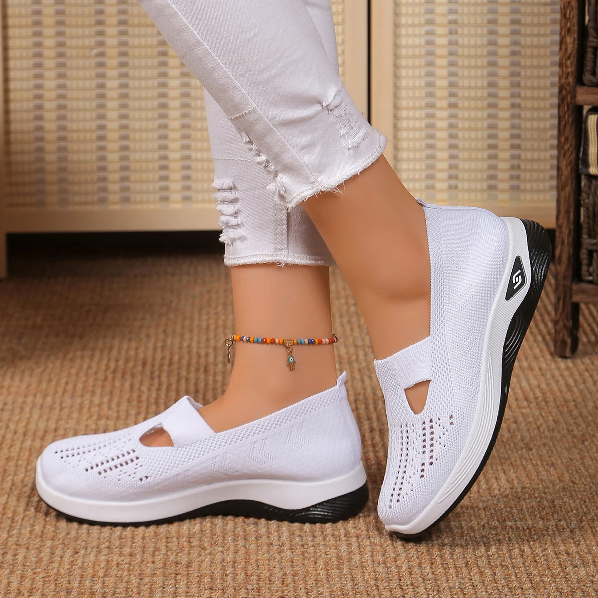 Women's Lightweight Knit Walking Sneakers - Breathable Low-Top Athletic Shoes