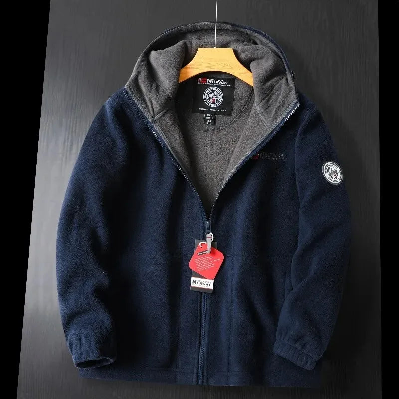 Men's Premium Winter Fleece Jacket - Stylish Hooded Wool Blend Coat for Outdoor Adventures