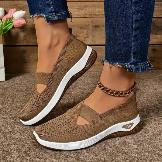 Women's Lightweight Knit Walking Sneakers - Breathable Low-Top Athletic Shoes