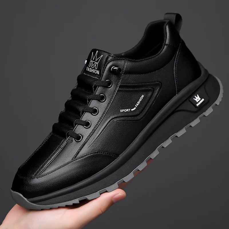 Men's Doefhom Genuine Cow Leather Sneakers — Lace-Up Casual Sport Shoes | Waterproof Outdoor Street Style Trainers for Spring & Autumn