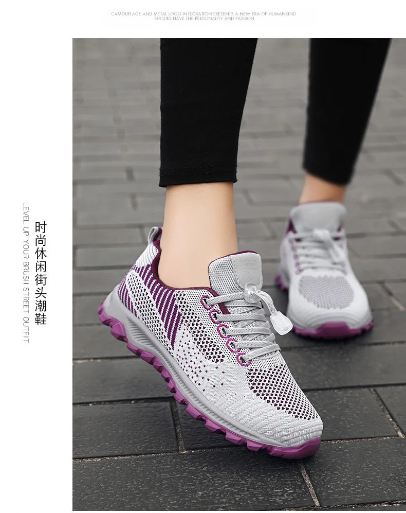 Women's Breathable Running Sneakers - Air Mesh Lace-Up Athletic Shoes - Lightweight Sport