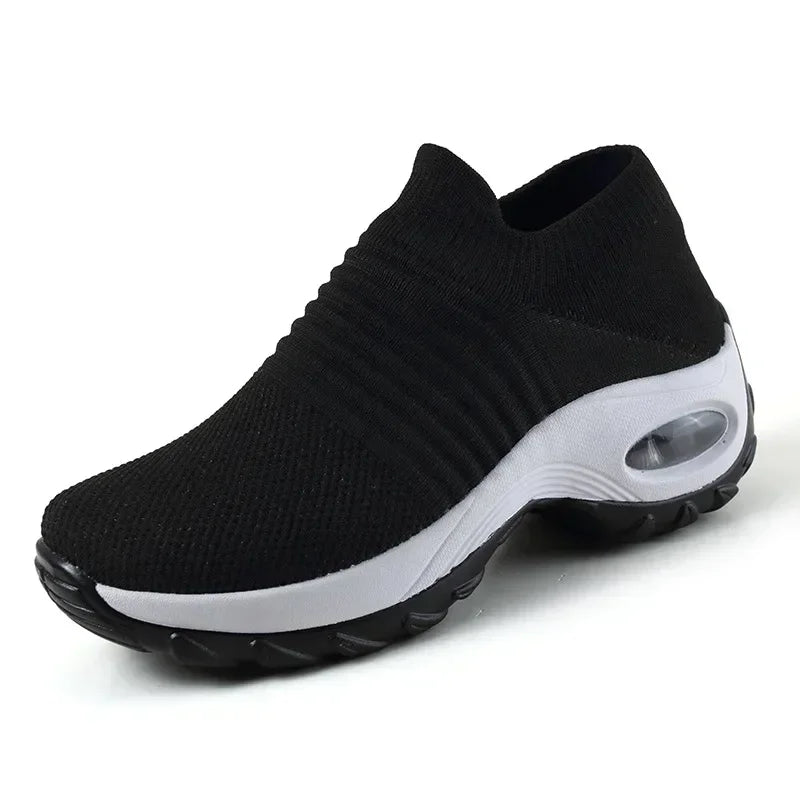 Women's Orthopedic Air Cushion Sneakers - Breathable Mesh Slip-On Platform Walking Shoes - Lightweight Non-Slip Tennis Shoes