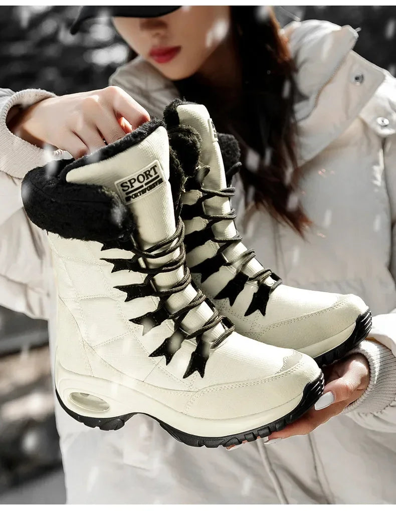 Women's Plush-Lined Waterproof Snow Boots - Platform Winter Hiking Ankle Boots