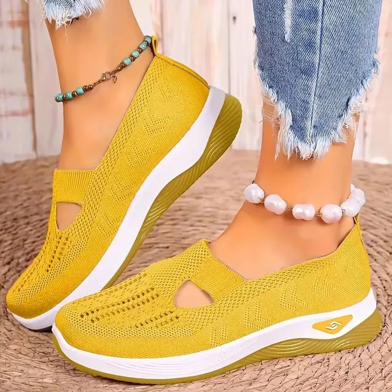 Women's Breathable Mesh Slip-On Sneakers – Lightweight Casual Walking Shoes with Soft Sole & Cutout Design