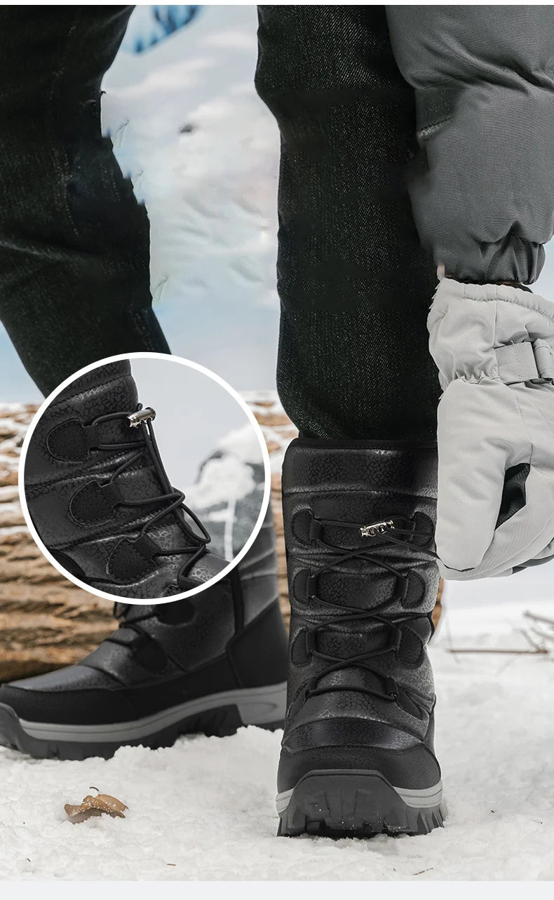 Women's Plush-Lined Waterproof Snow Boots - Platform Winter Hiking Ankle Boots