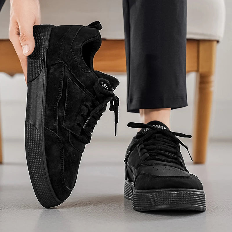 Men's Retro Skate Sneakers – Breathable Mesh Lining, Wear-Resistant Artificial Leather Lace-Up Shoes | White, Black & Grey | Spring/Autumn