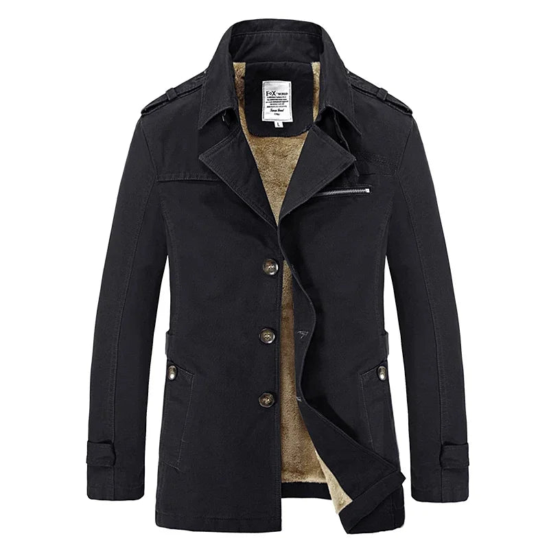 Men's Vintage Streetwear Windbreaker Coat - Thickened Warm Polyester Jacket for Outdoor Fashion