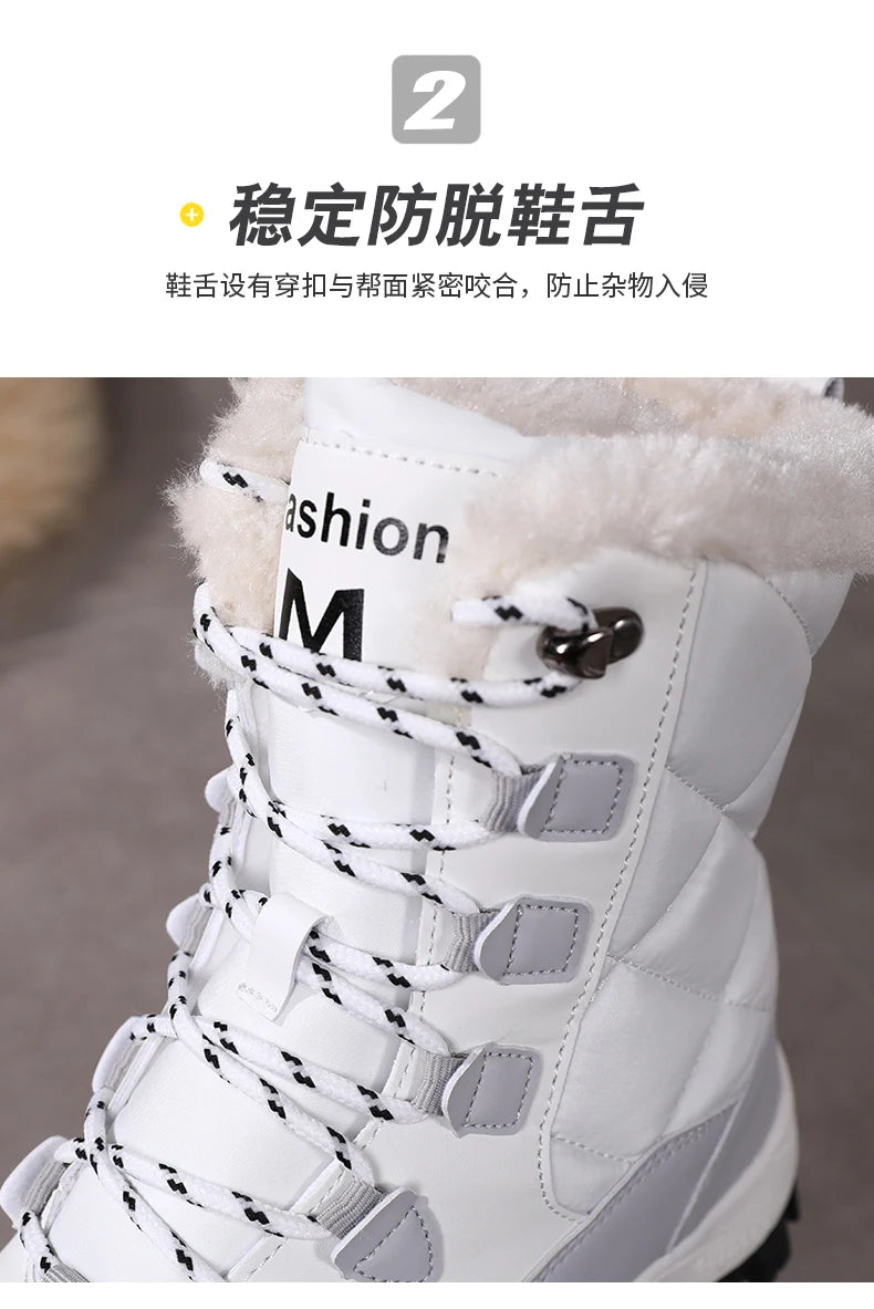 Women's Plush-Lined Waterproof Snow Boots - High-Top Winter Hiking Ankle Boots