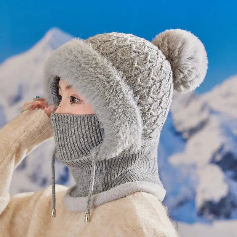 Women's 3-in-1 Winter Beanie Scarf Mask Set - Windproof Plush-Lined Faux Fur