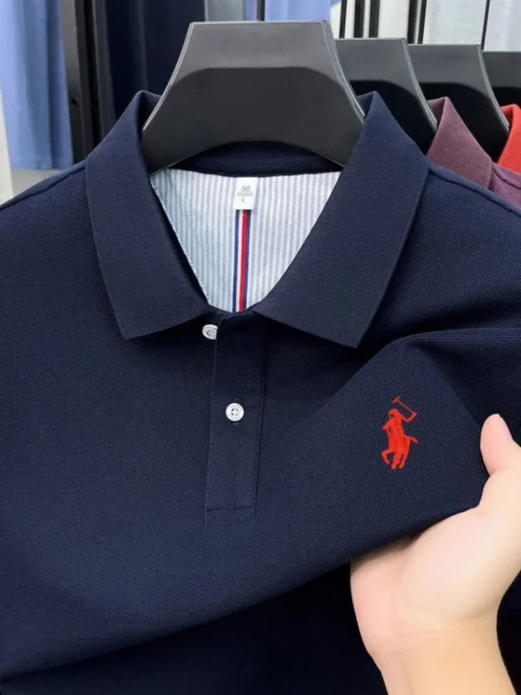 Men's 100% Cotton Short Sleeve Polo Shirt – Embroidered Logo Golf Top | Anti-Wrinkle Summer Casual