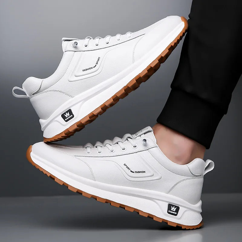 Men's Doefhom Genuine Cow Leather Sneakers — Lace-Up Casual Sport Shoes | Waterproof Outdoor Street Style Trainers for Spring & Autumn